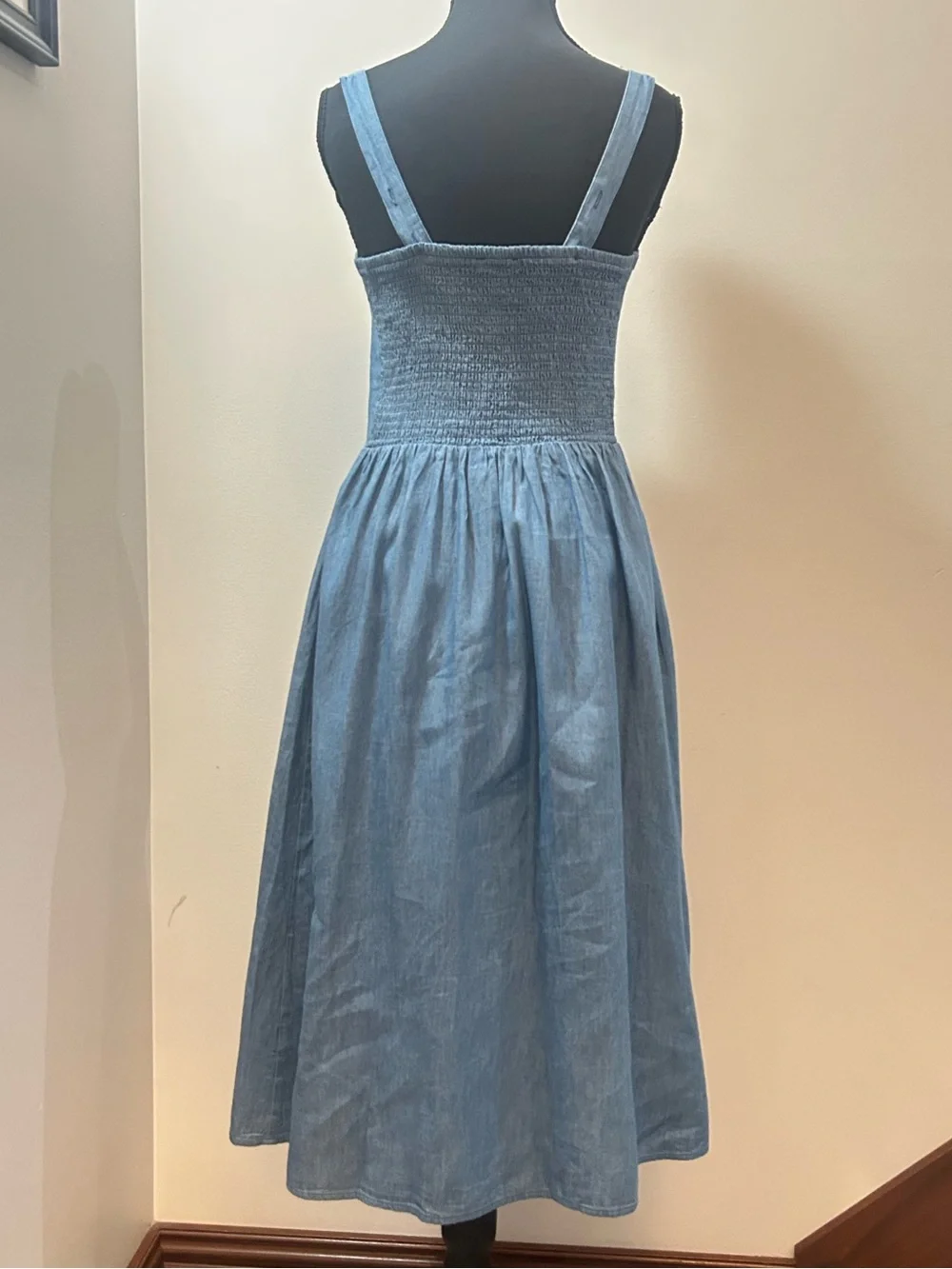 Rebellion Again Chambray Button Front Midi Sundress Blue 100% Cotton Size Small - Picture 8 of 8